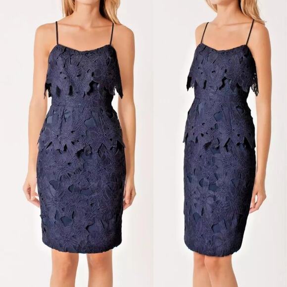 Black Halo Ora Navy Floral Cutout Lace Sleeveless Sheath Party Dress - Picture 10 of 10